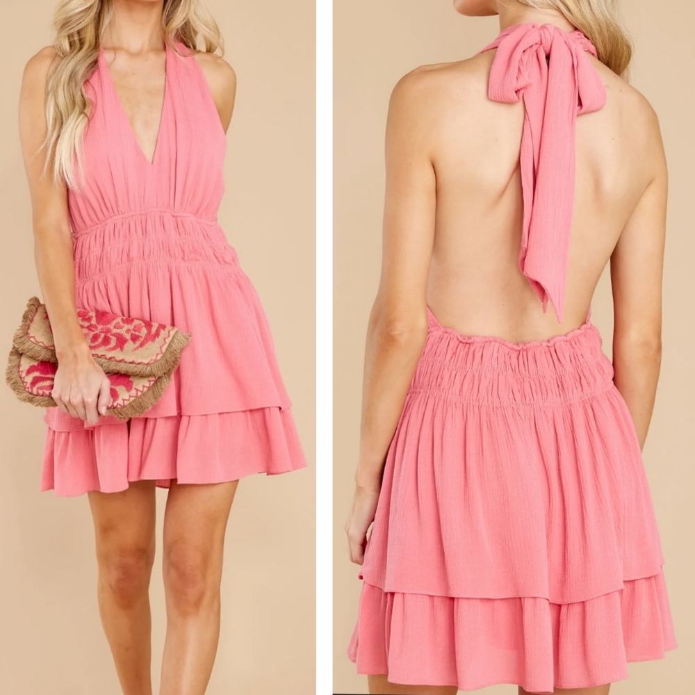 Mustard Seed Halter Ruffled Romper Dress